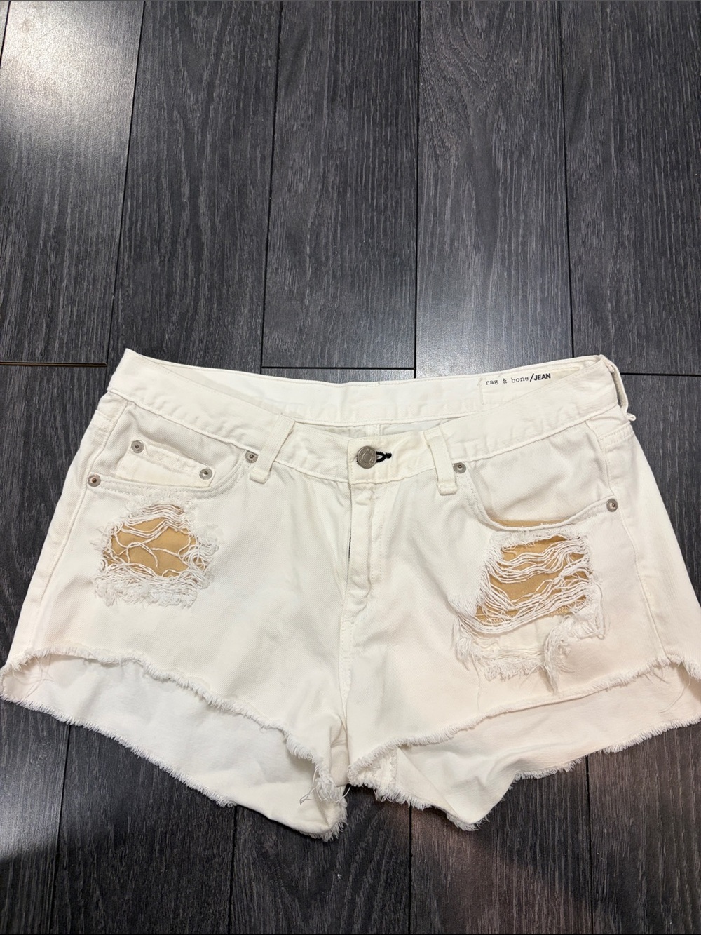 Rag & Bone White Distressed Denim Shorts size 28